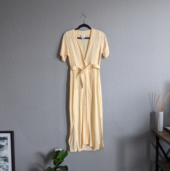 Skylar + Madison Dress | Button Yellow V Neck Belted - Picture 1 of 8